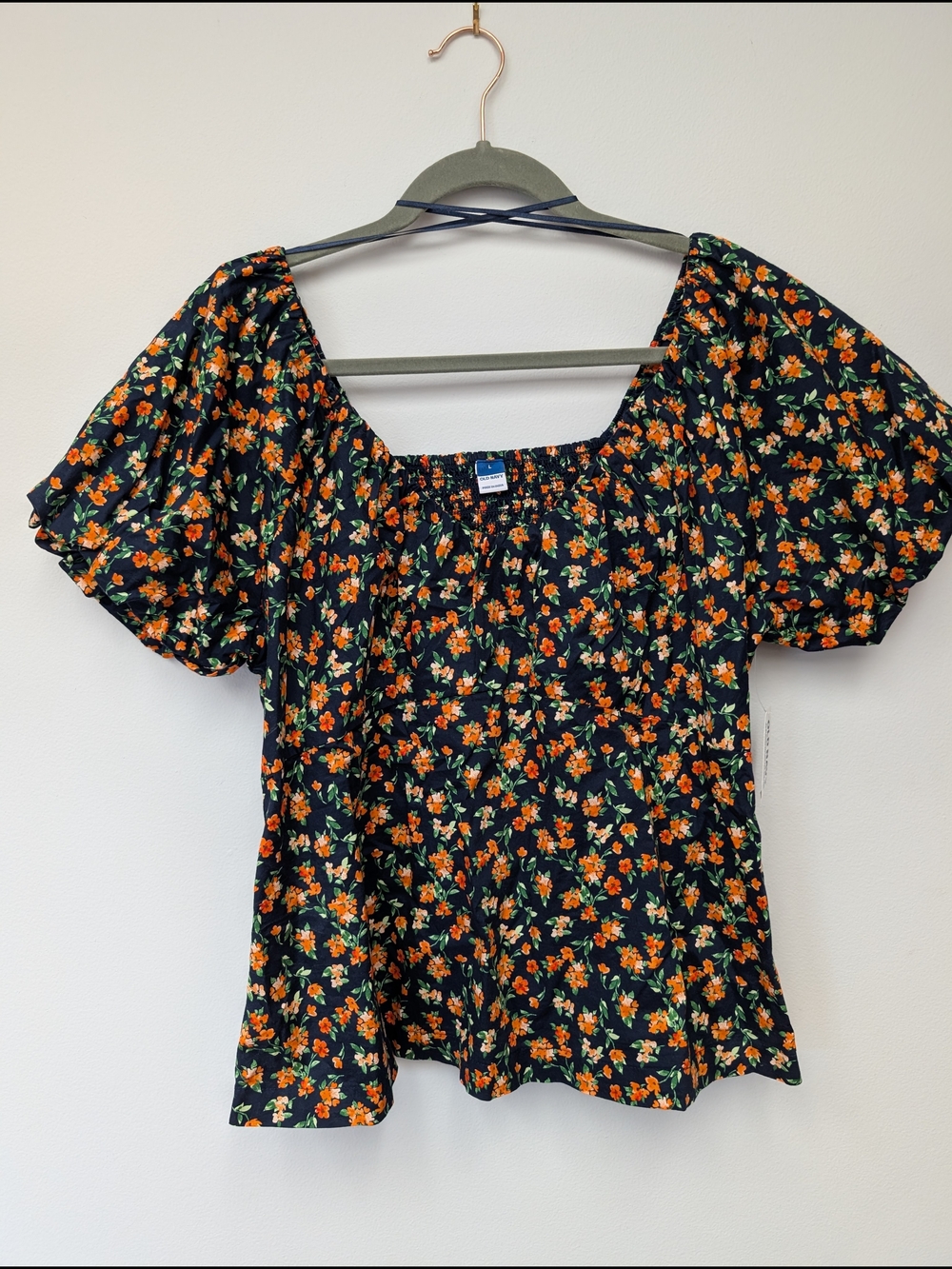 Old Navy Black Floral Square-Neck Puff Sleeve Blouse